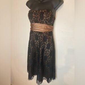 Bari Jay Petite~Metallic Copper  & Black Lace~Strapless~Evening Dress~Size 8
